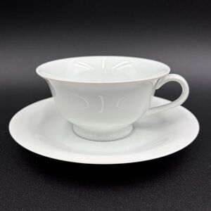 Pottery Barn PB White Footed Cup & Saucer Undecorated Simple Porcelain Japan